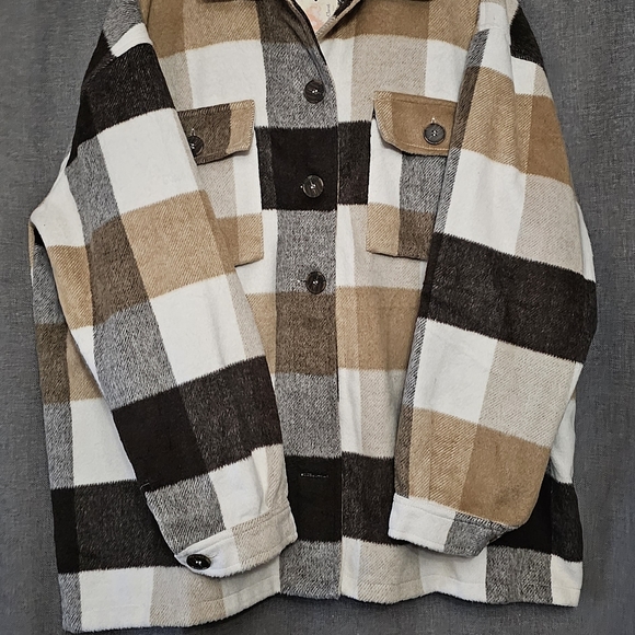 Shacket Jacket Plaid Thick Warm hand Pockets Plus Size 2X Brown Tan multi - Picture 4 of 9